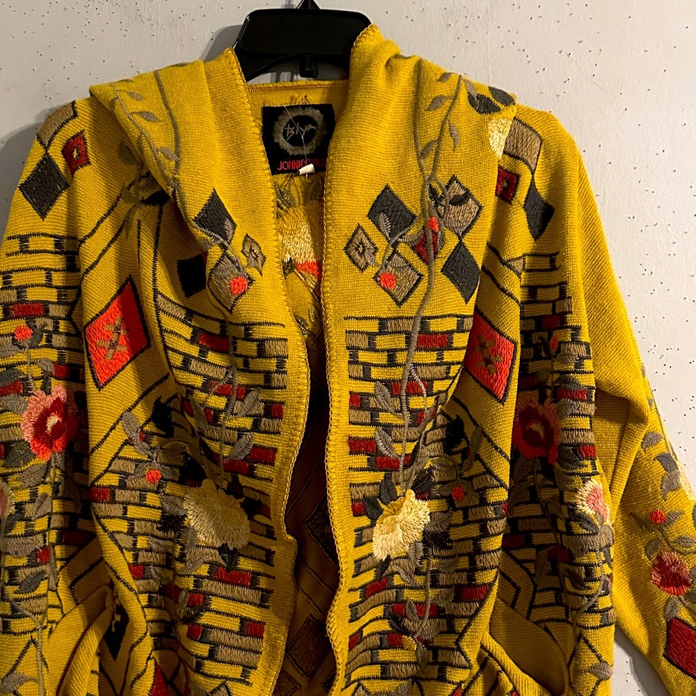 Johnny Was Yellow Floral Hooded Jacket NWOT oversized - Picture 6 of 9